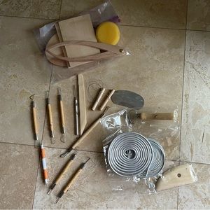 Pottery Assorted Tools with Wooden Handles and Metal Cutters